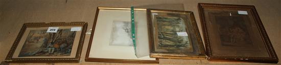 Edouard Cauvin (1817-1900), pencil, shore scene, signed, dated 6 mais 87, 2 watercolours & 2 prints (5)(-)